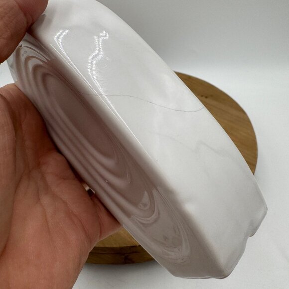 3 Vintage MCM Art Deco Oval Repeating Ring Bud Vases Marked Bottom White *READ* - Picture 9 of 16